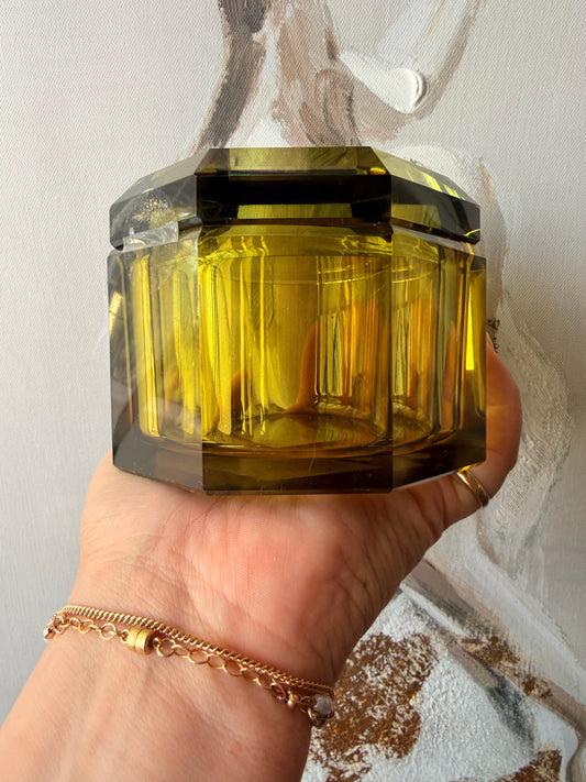 Olive Faceted Glass Jar