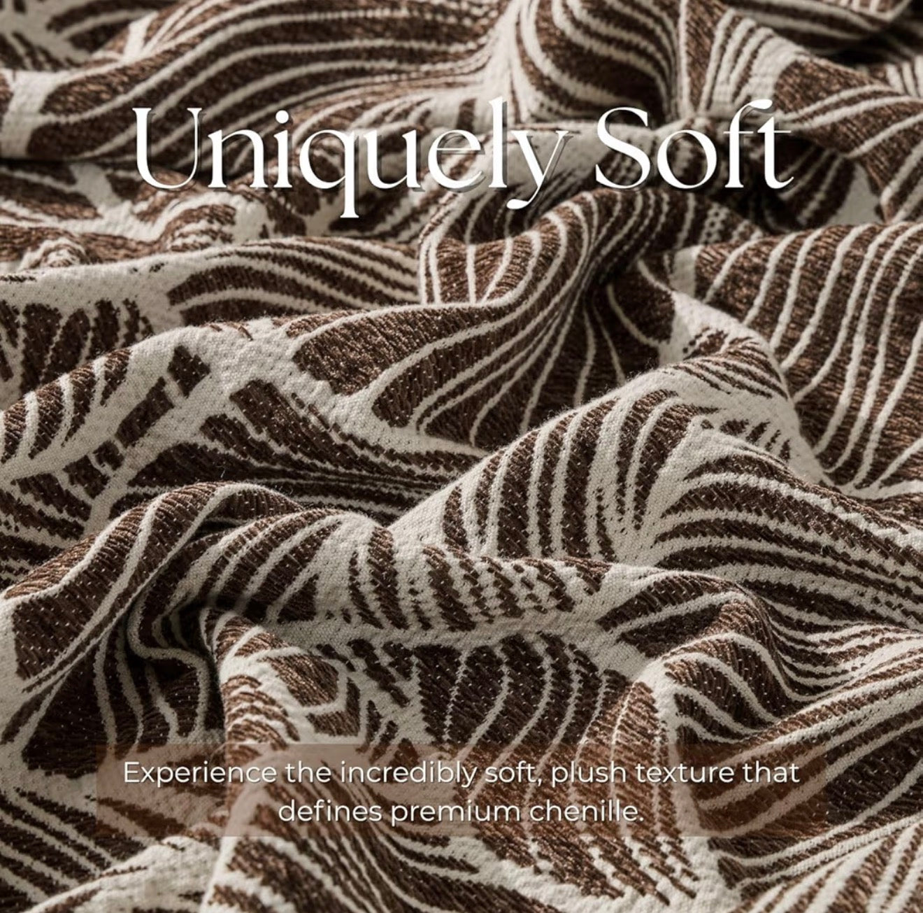 Palm Leaf Cotton Chenille Throw Blanket - Chocolate
