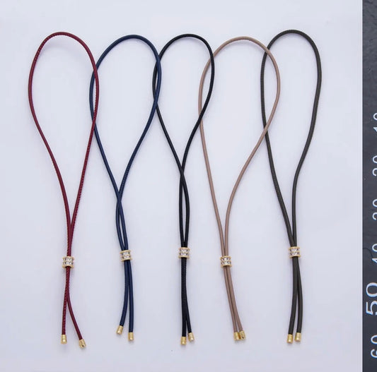 Gold Filled Black Leather Bolo Lariat Necklace