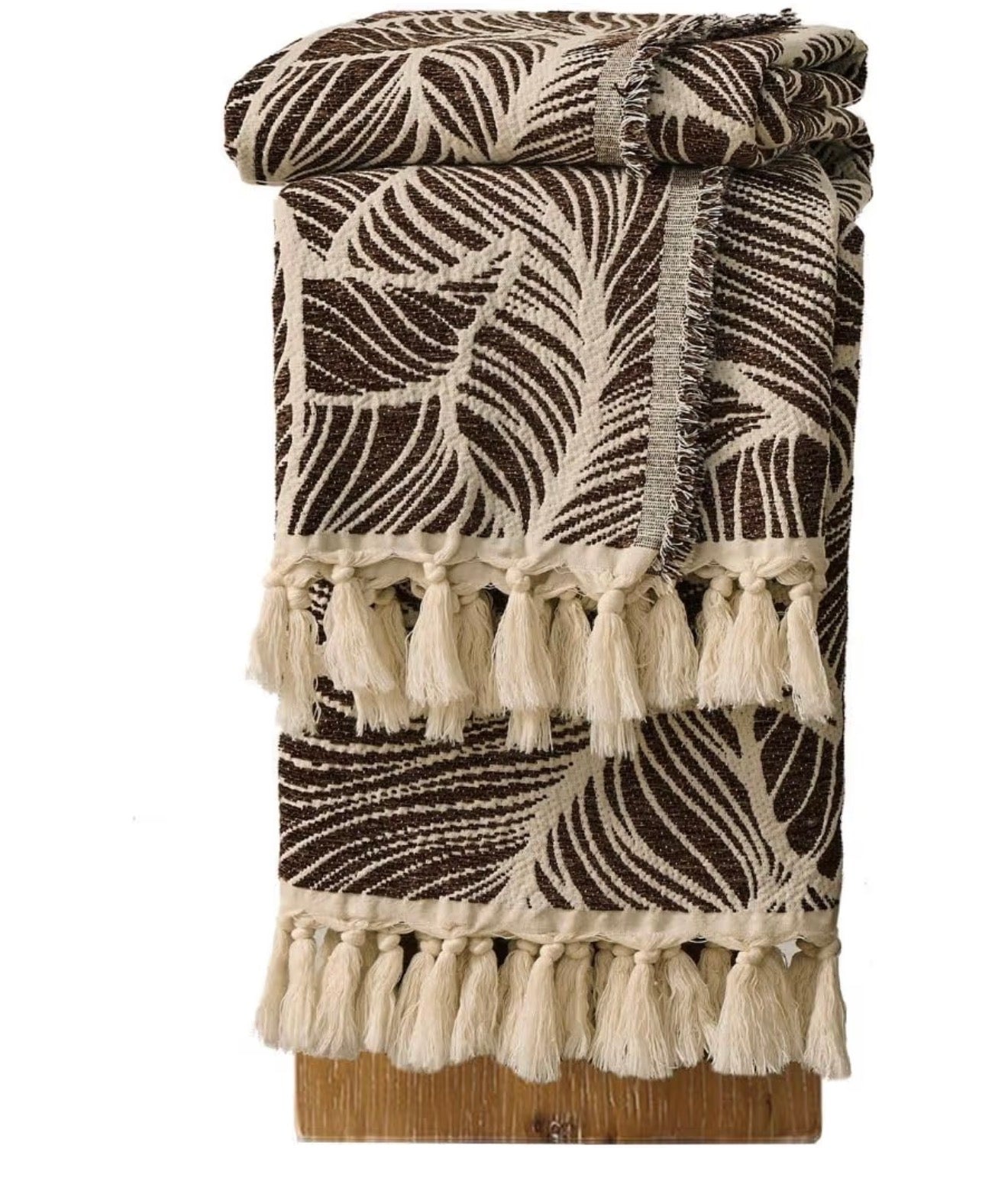 Palm Leaf Cotton Chenille Throw Blanket - Chocolate