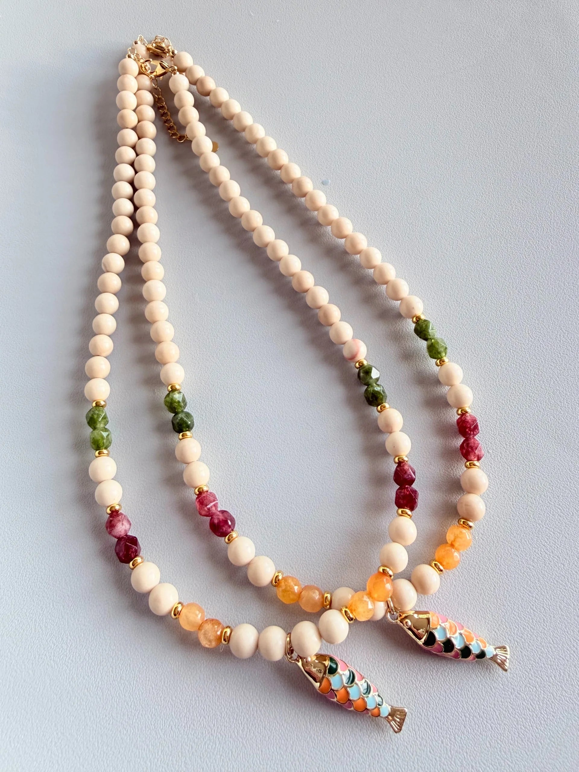 Givsy Gems -Fossil Stone, Chalcedony & Fish Necklace
