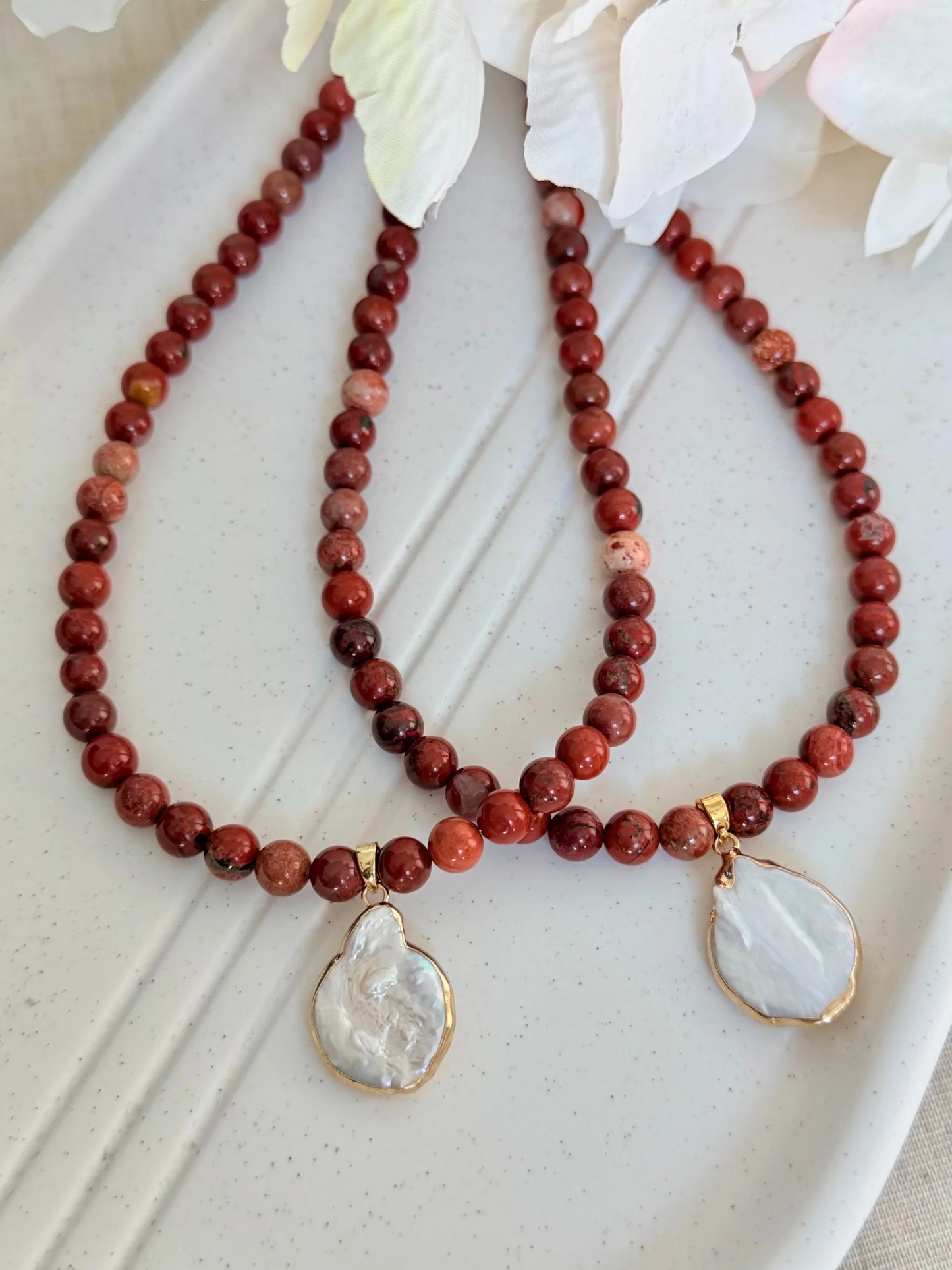 Studio Emanate x Givsy Gems - Red Jasper & Pearl Necklace