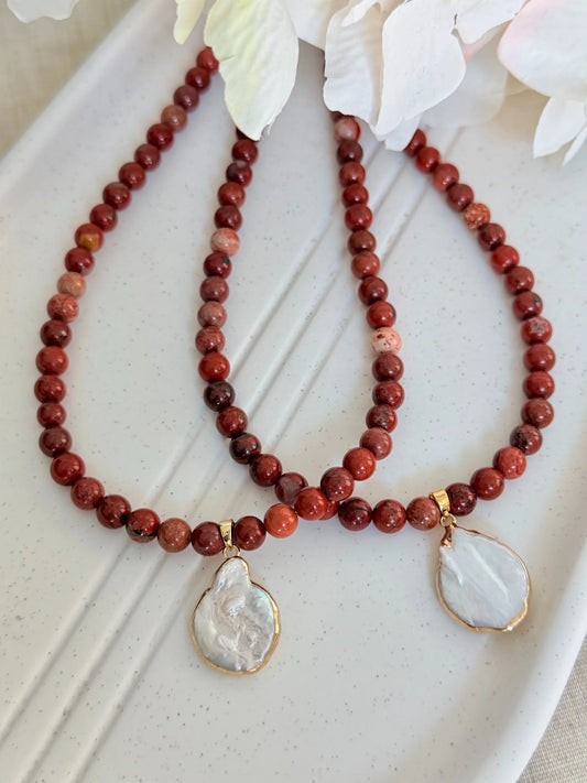 Studio Emanate x Givsy Gems - Red Jasper & Pearl Necklace