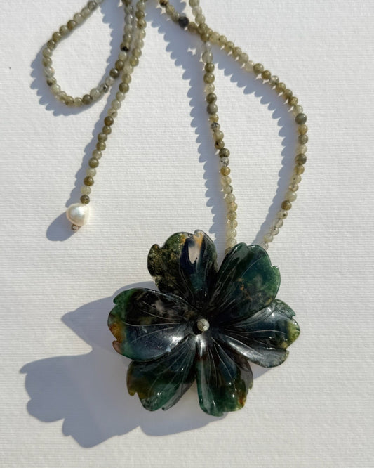 Moss Bloom Floral Pendant Choker