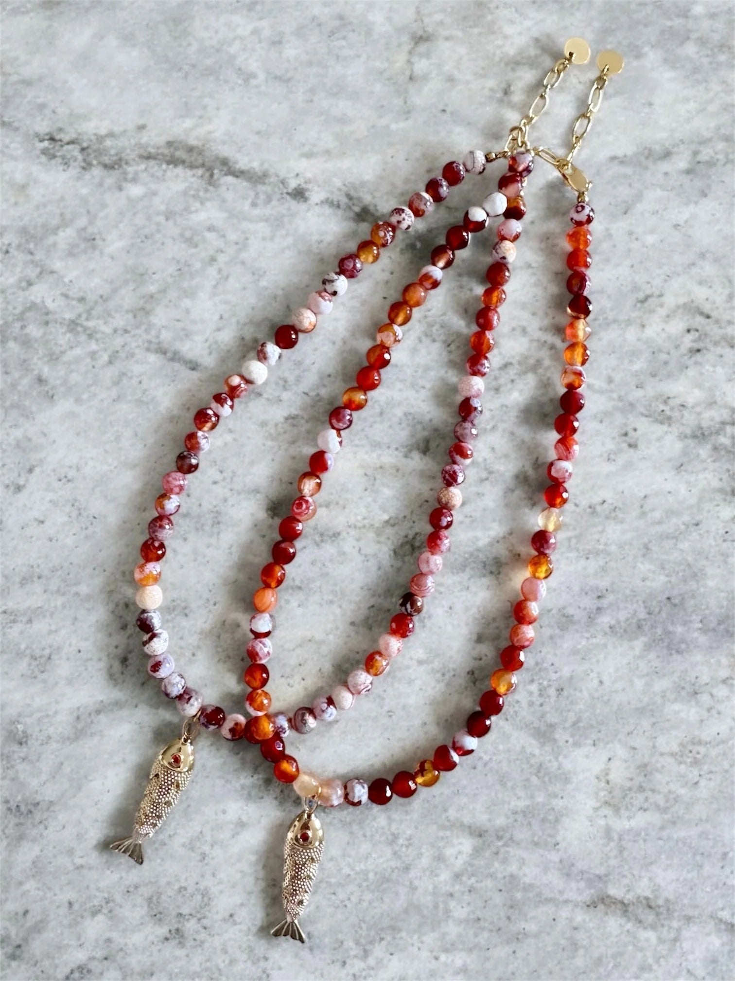 Givsy Gems - Red Fire Agate & Fish Necklace