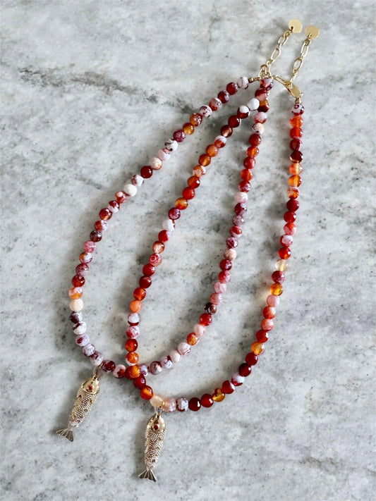 Givsy Gems - Red Fire Agate & Fish Necklace