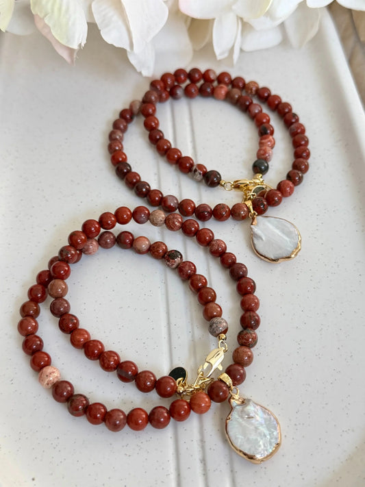 Studio Emanate x Givsy Gems - Red Jasper & Pearl Necklace
