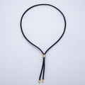 Black Leather Bolo Lariat Necklace