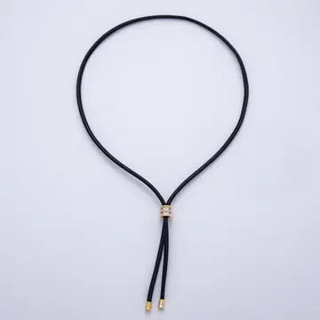 Gold Filled Black Leather Bolo Lariat Necklace